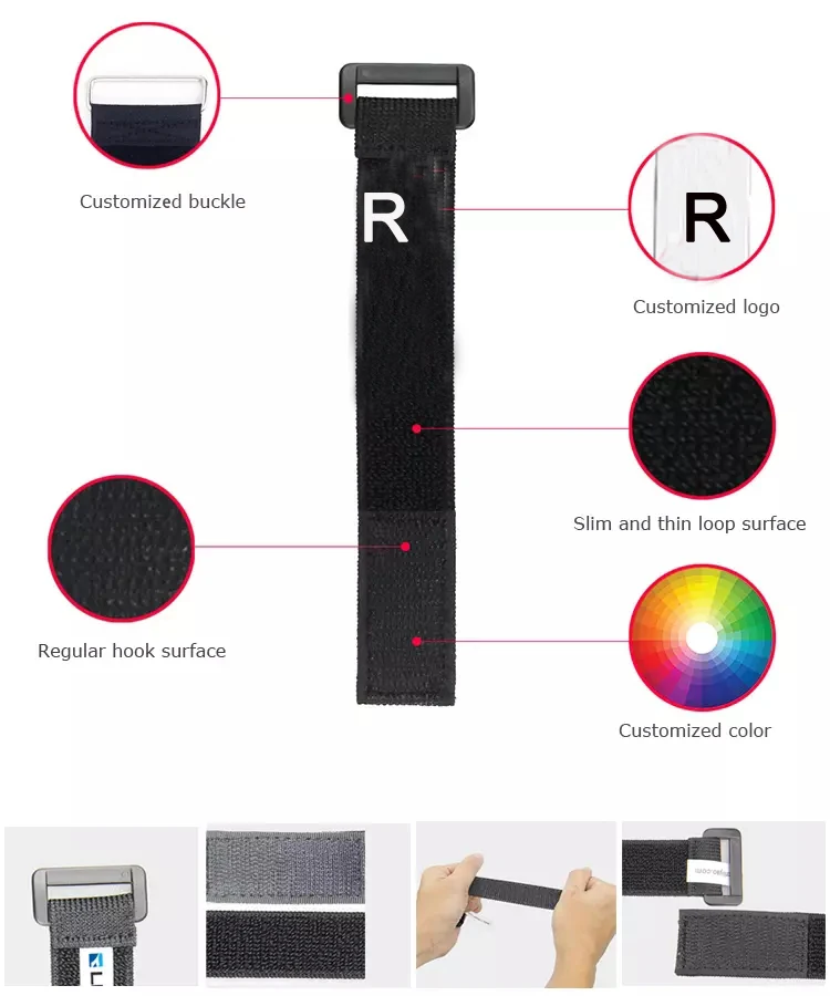 2024 Factory Price Double Sided Reusable Cable Ties Straps Cord Wraps Hook and Loop with plastic buckles metail buckles