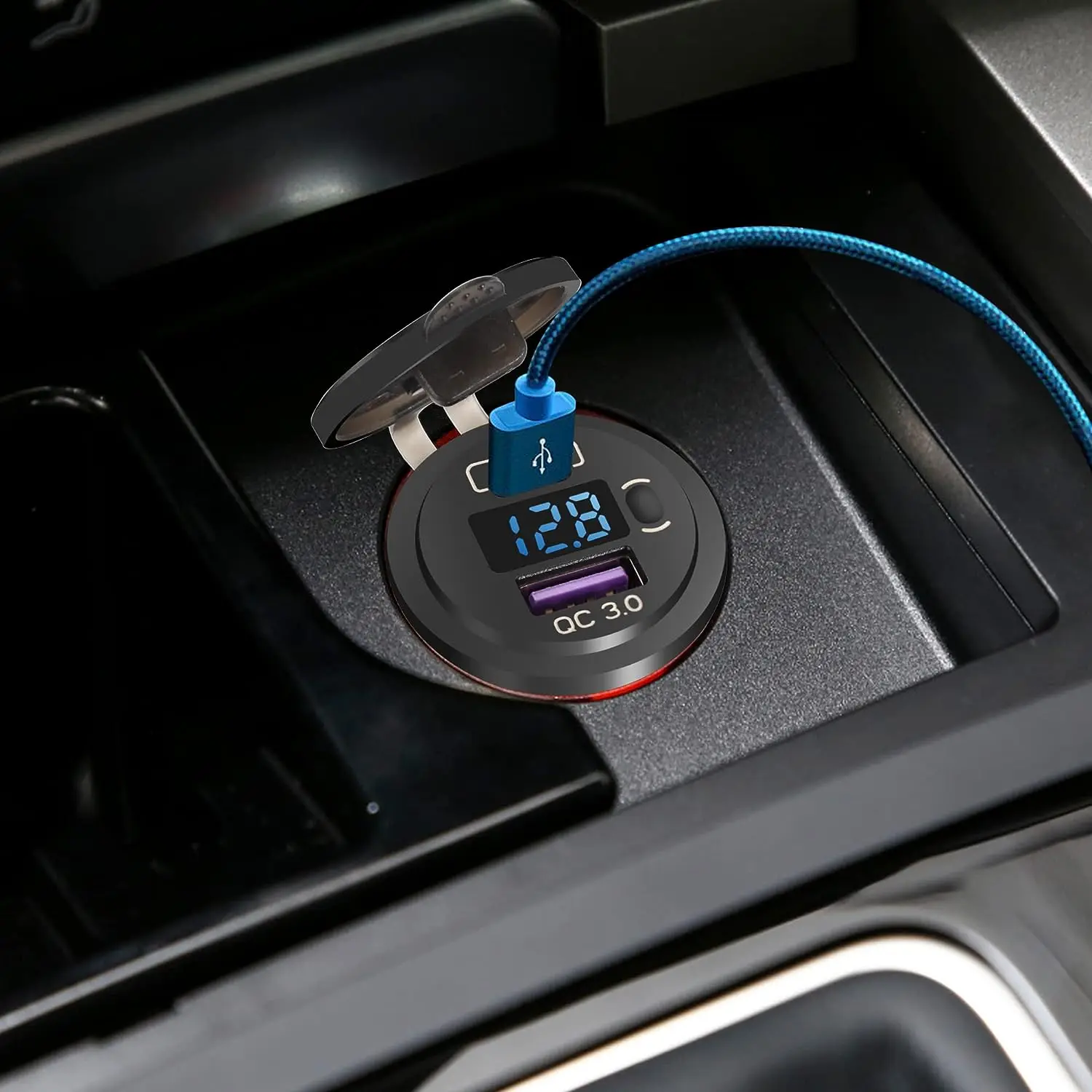 Dual USB Socket 12V Marine Outlet with Switch Blue LED Car Charger Mount Waterproof Cigarette Lighter Power Adapter
