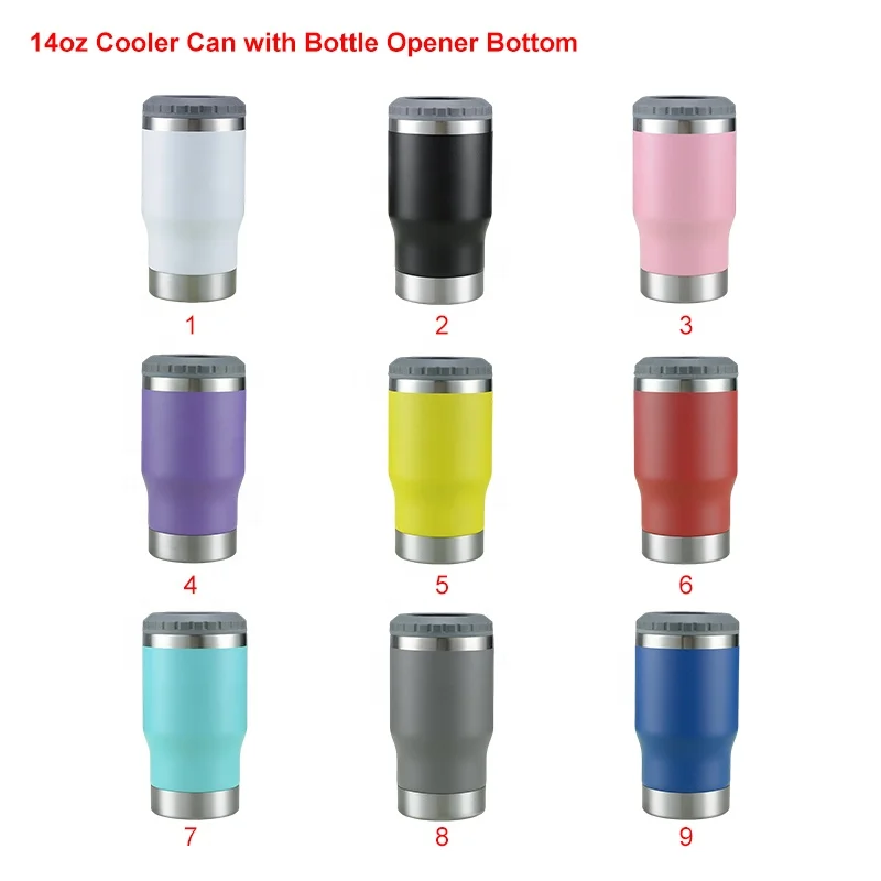 Custom Logo Double Wall Insulated Travel Cooler Cans 12oz 14oz 304 Stainless Steel Cooler Cans With Lid