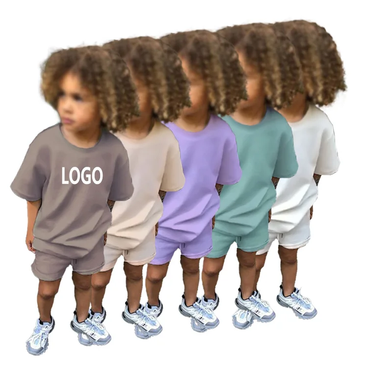 2022 New Custom Logo Cotton Unisex Kids Sets 2 Pieces Crew Neck T-shirt and Short Sets Kids Short Sets