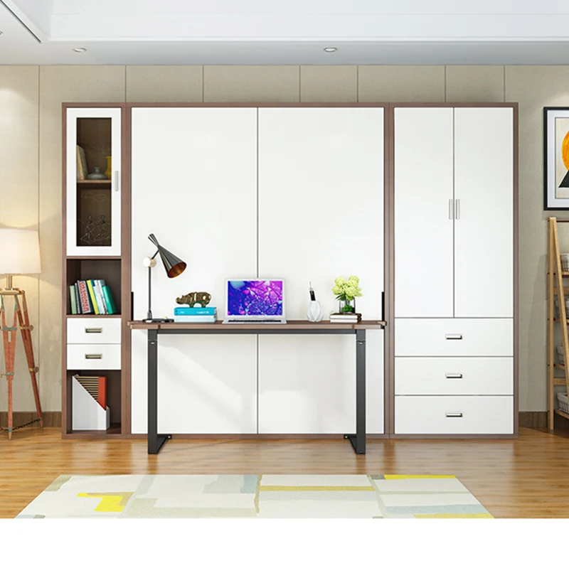 Sunrise smart furniture horizontal transformable folding murphy hidden wooden wall bed with desk