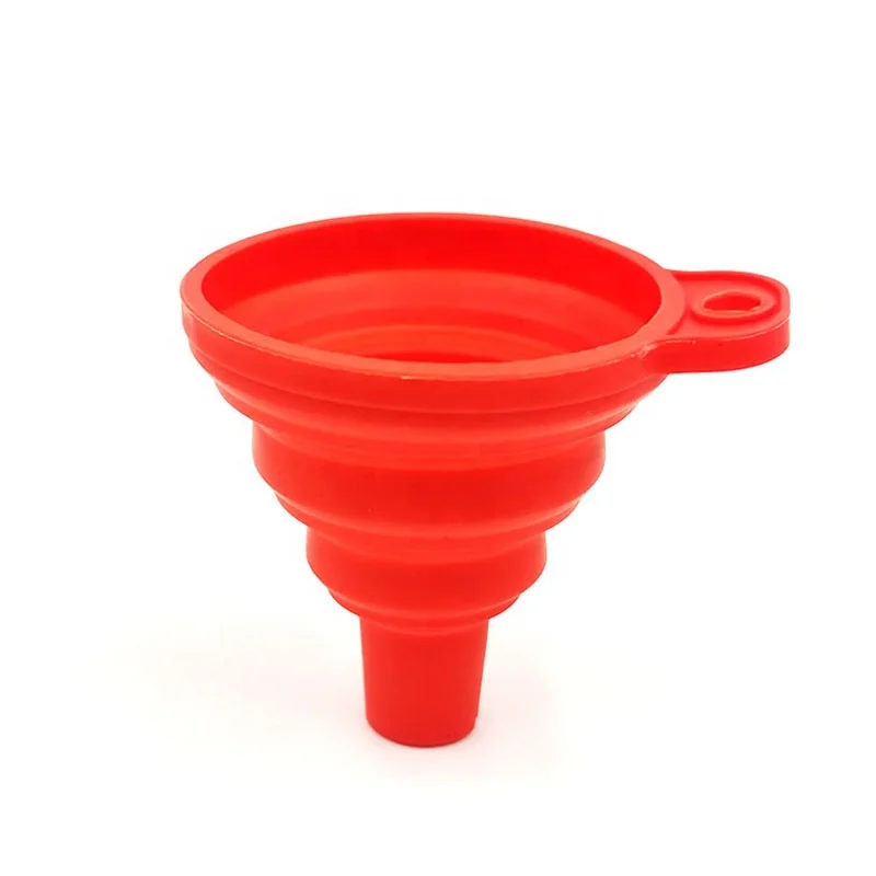 High Quality Custom Foldable Kitchen Small Mini Funnel Oil Water Silicone Funnel Collapsible Kitchen Orange Pink Silicone Funnel