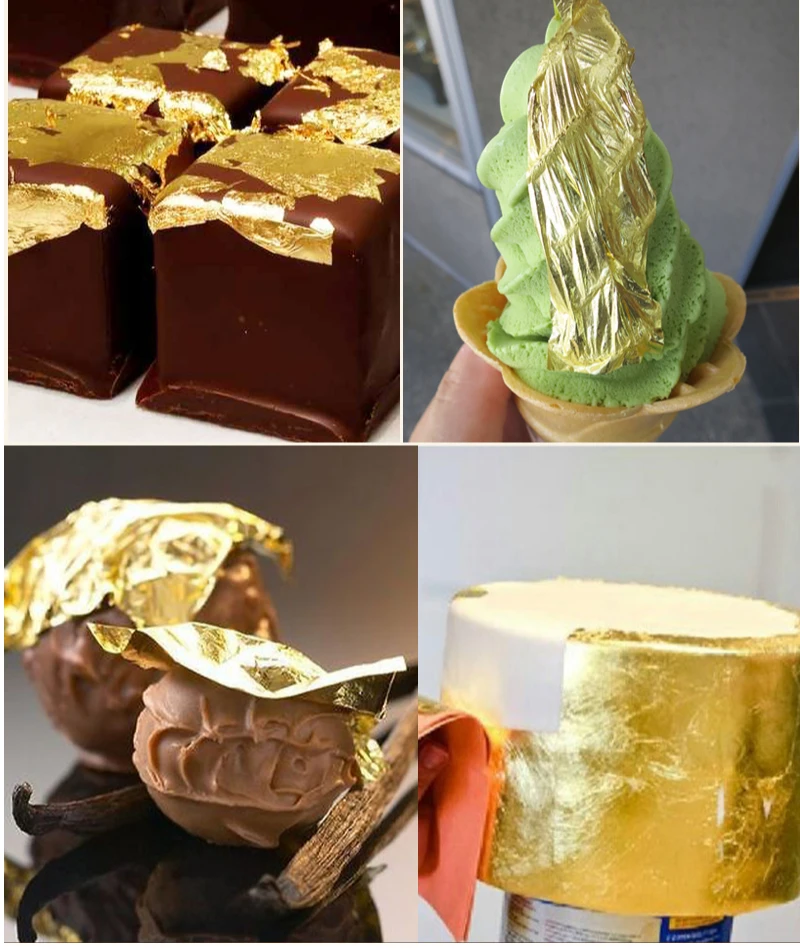 9.33 x 9.33 cm Edible Gold Leaf Sheets 24 k For Cake baking ice cream Decorative Food Gilding Craft Genuine Gold Leaf