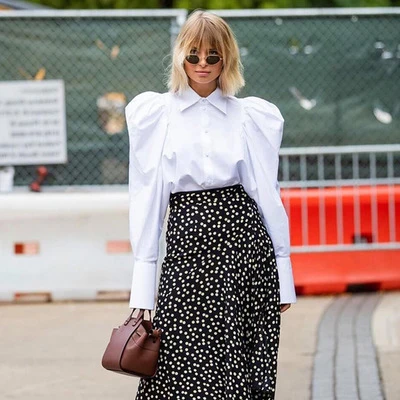 Turn Down Collar Womens Tops And Blouses Botton Women Shirts Office Lady Ladies Work Wear Elegant White Puff Sleeve Blouse