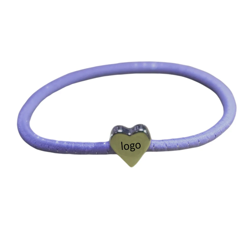 Custom logo metal charms bracelet ponytail hair ties elastic hair band hairband  for women Ladies