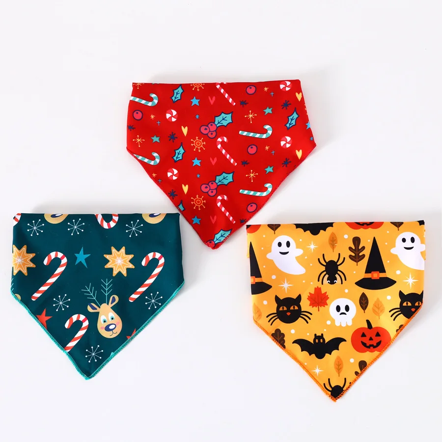 Pet Christmas Halloween spot printing decoration triangle bib handkerchief cat dog holiday party dress up scarf cute bibs