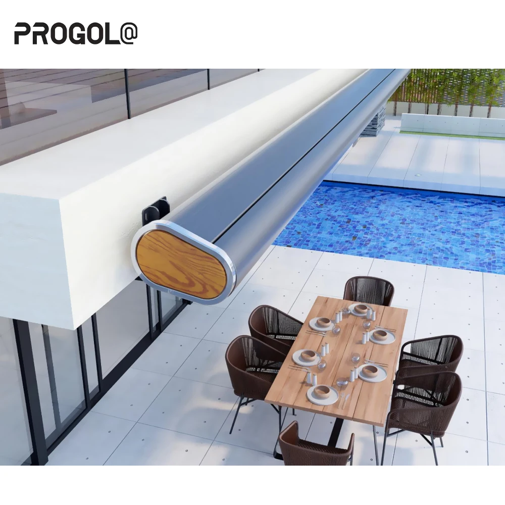 Manufacturer 6m X 3.5m Motorized Side Awnings Sunshade Electric Retractable Arms Awning Polyester Fabric Outdoor Advertising