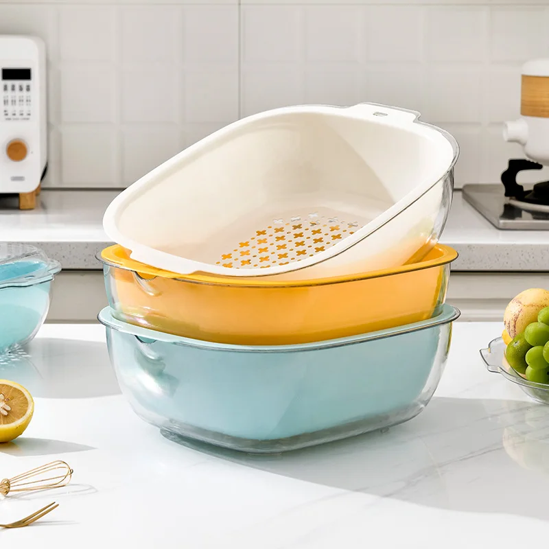 3 set Plastic Double Layered Drain Basin Basket for  Kitchen Colander Bowl Pasta Strainer Plastic Fruit Bowl Colanders