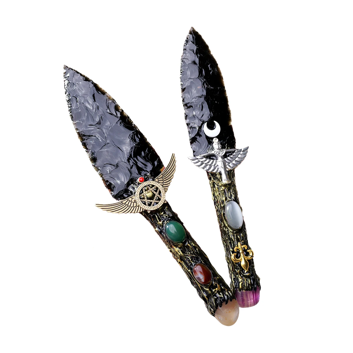 Wholesale Natural Healing Crystal Handmade Black Obsidian Dagger Crafts Ornament Carved Crystal Knife For Gifts