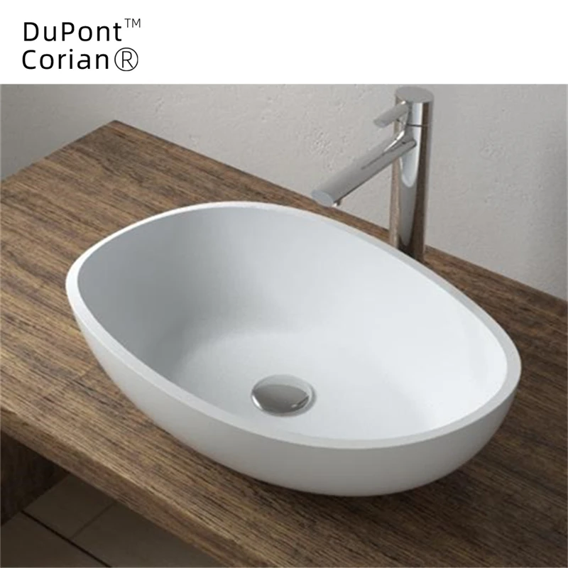 Dupont Acrylic Lowes Vessel Shape Acrylic Carton Box Modern White Solid Surface Countertop Basin Polished 2pcs