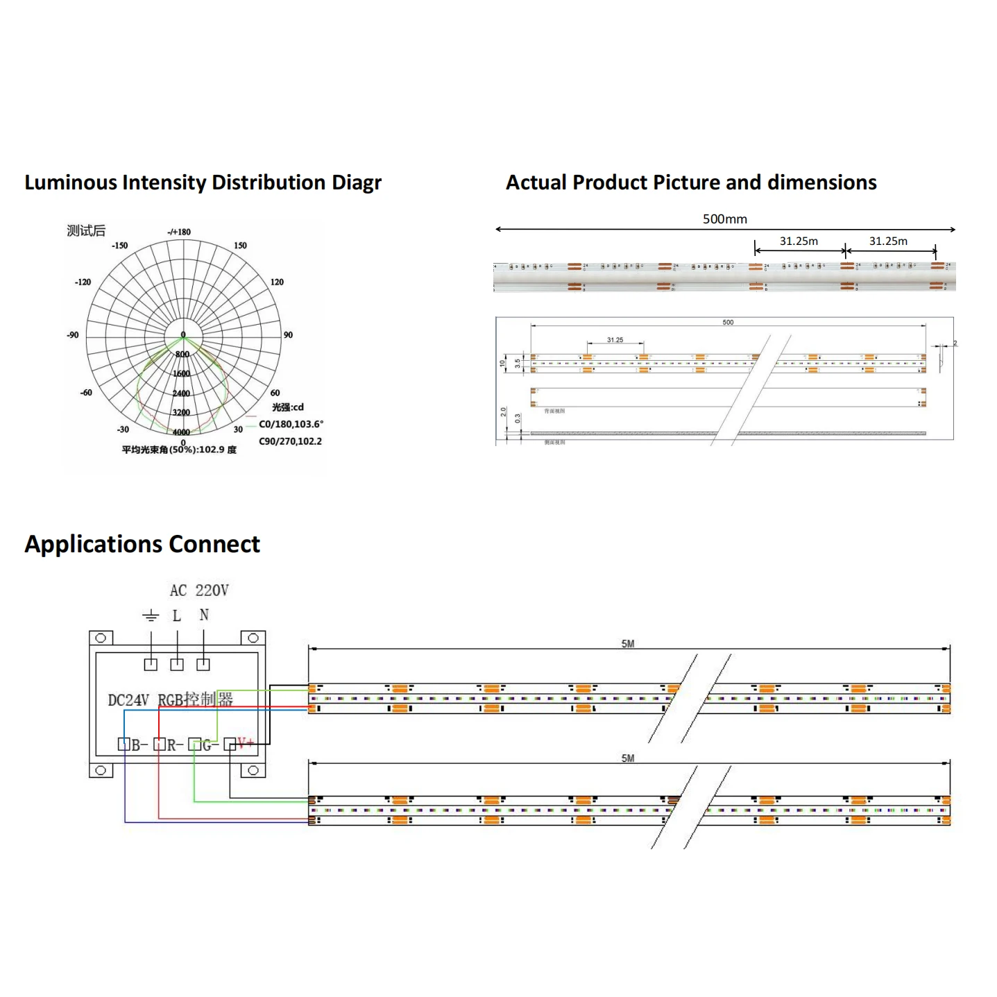 DC24V RGB COB LED Strip Light Magic Digital No Light Point Soft 672/m LED COB Strip with No Light Point