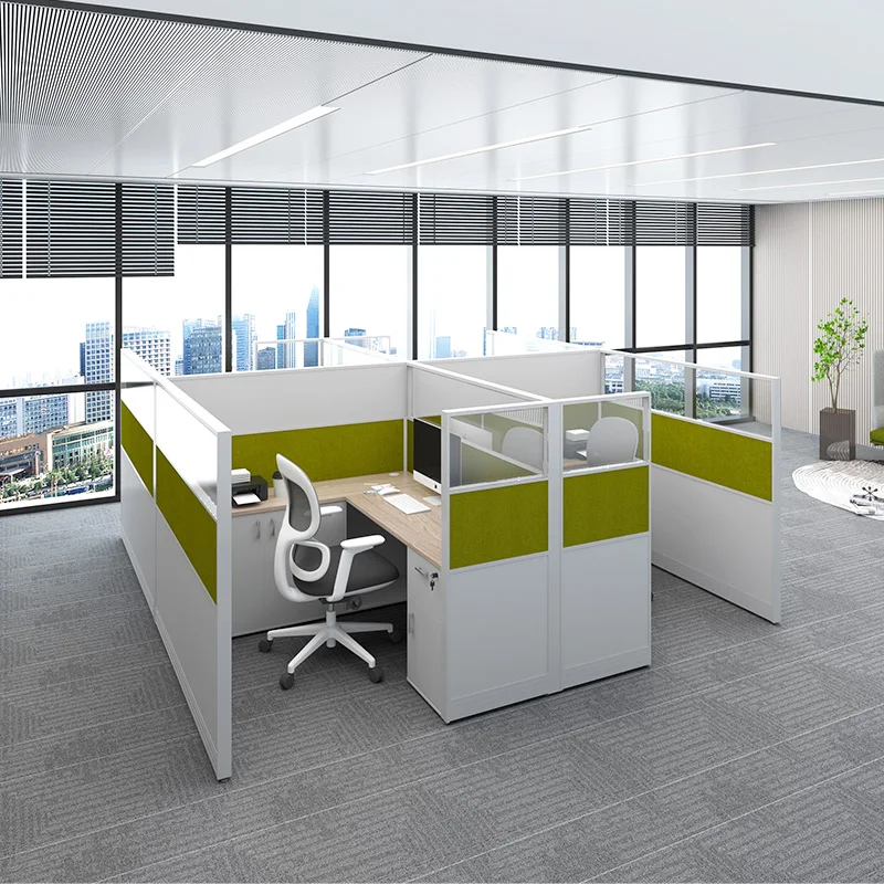 Meetco New l shape office workstation desk partition cubicle workstation office table with big file cabinet