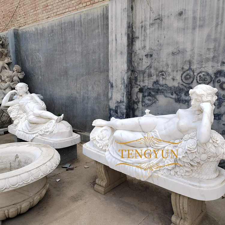 Modern Stone Erotic Sculpture Natural Solid White Marble Lying Sexy Woman Marble Nude Lady Laying Statue