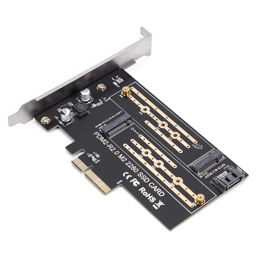 PCI-E X4 to NGFF M.2 SDD Adapter M2 SSD NVME M Key & SATA B Key to PCI-e 3.0 4X Converter Expansion Card