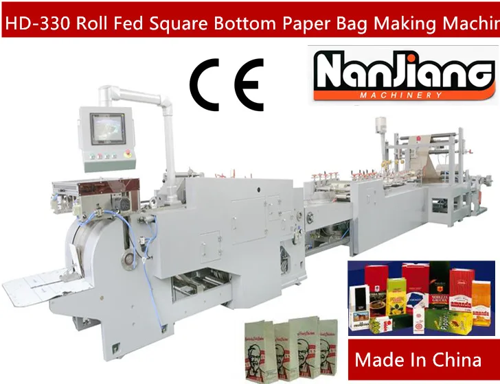 Nanjiang HD-330 Roll Fed Square Bottom making machine paper bags manual paste handle