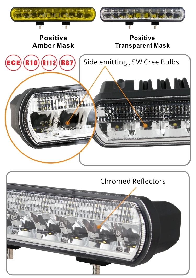 Tuff Plus Emark 12inch Slim 12v 24v ip67 Amber DRL led driving fog light