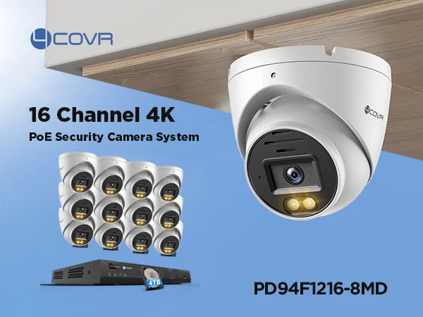 16CH 4TB 12X 8MP PoE IP Turret Camera 2 Way Audio Dual Light Color Night Vision 16 channel camera security systems 4k poe