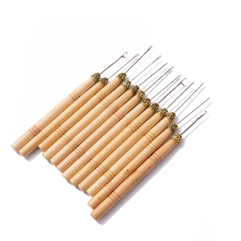 Micro Rings Link Beads Tools Wooden Hook Pulling Needle Threader For I-tip hair extension hook pulling needle