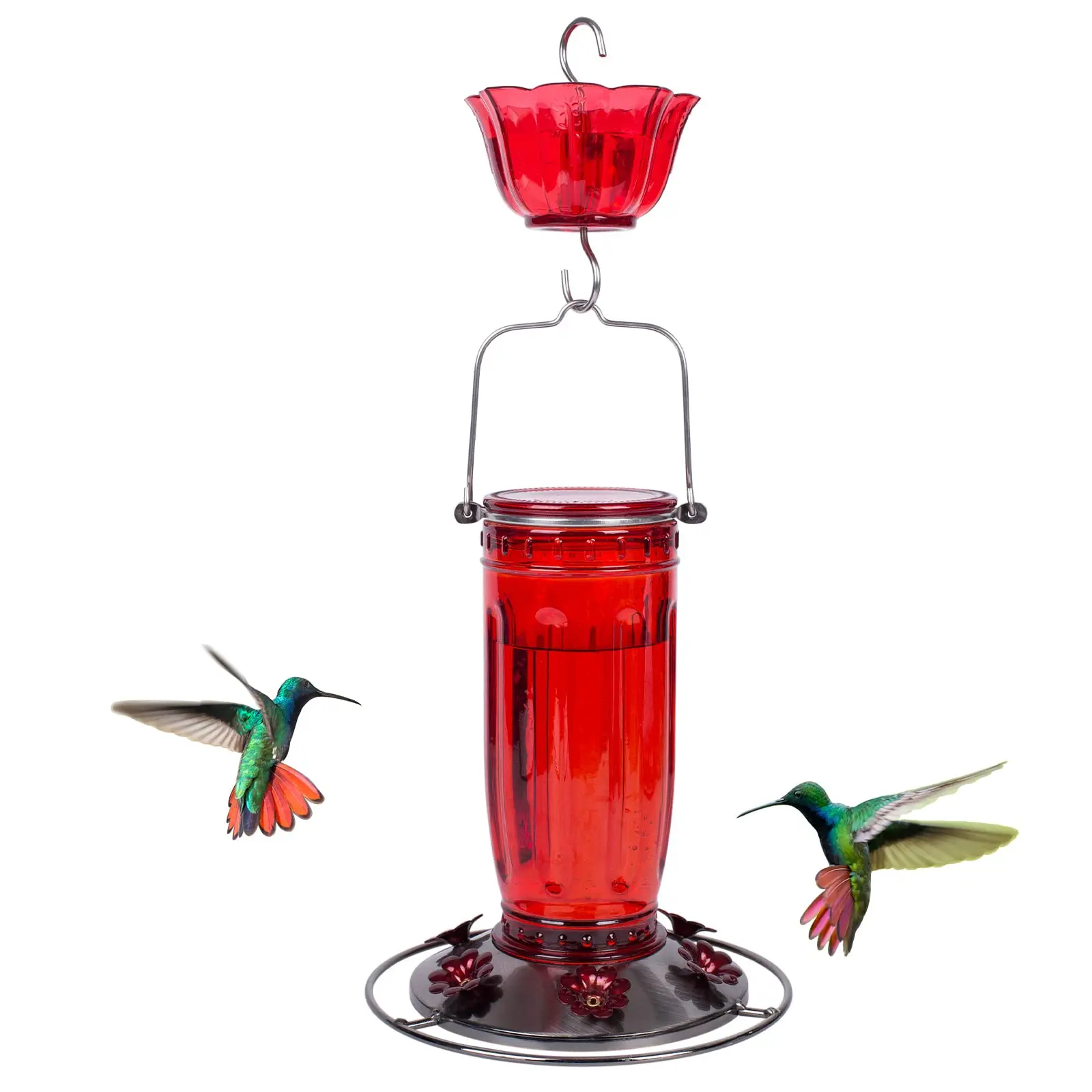 Welcome OEM/ODM Glass Hummingbird Feeder for Outdoors Wild Bird Feeder with 6 Feeding Ports Hanging for Garden Yard