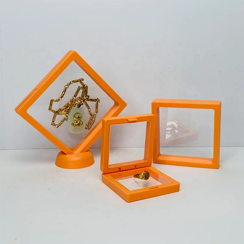 Promo Uptodate Wholesale Orange 3D Floating Frame Display Case Jewelry Coin Gem Stone Travel Organizer Packaging Box With Stands