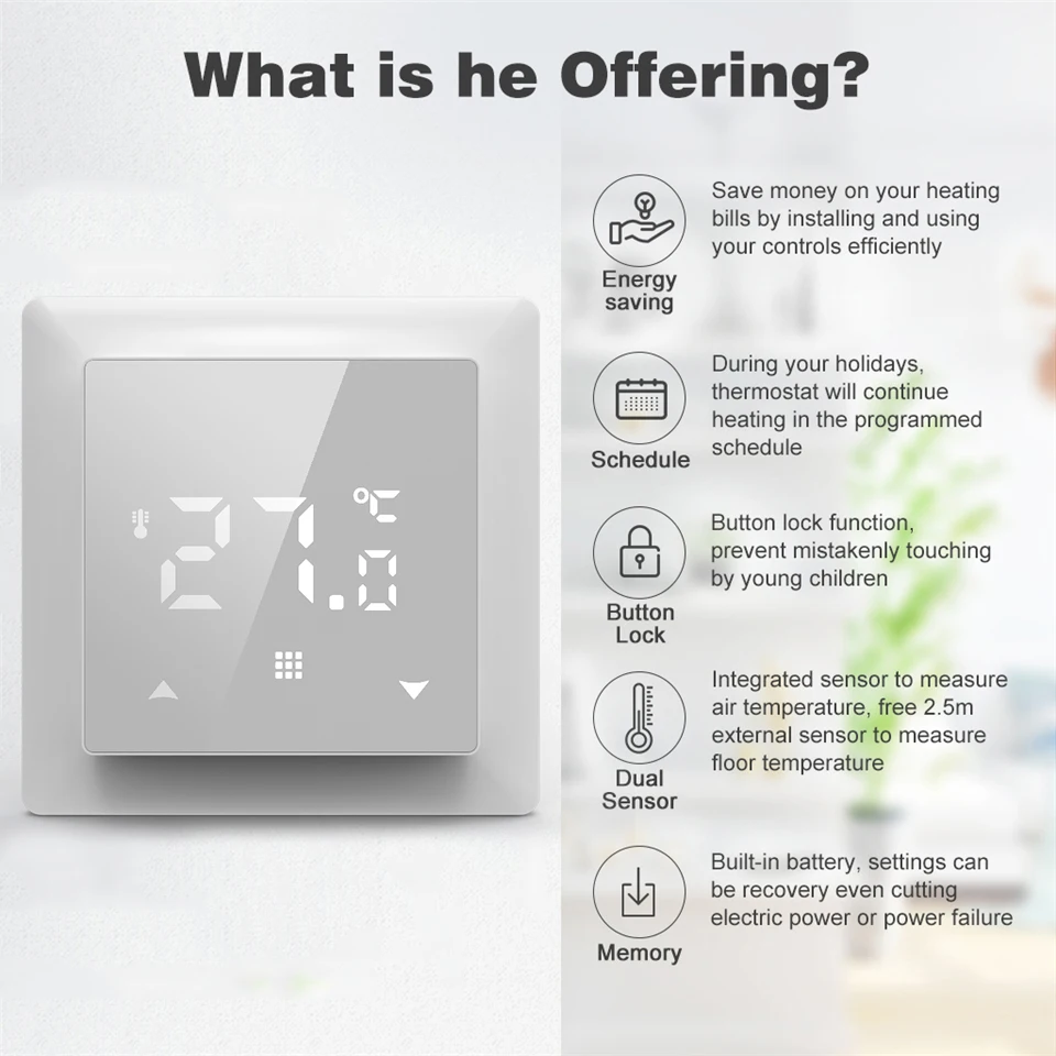 OEM thermostat HY516 Floor heating Thermostat gas boiler water heating Smart Home Life Compatible with Tuya Google Alexa