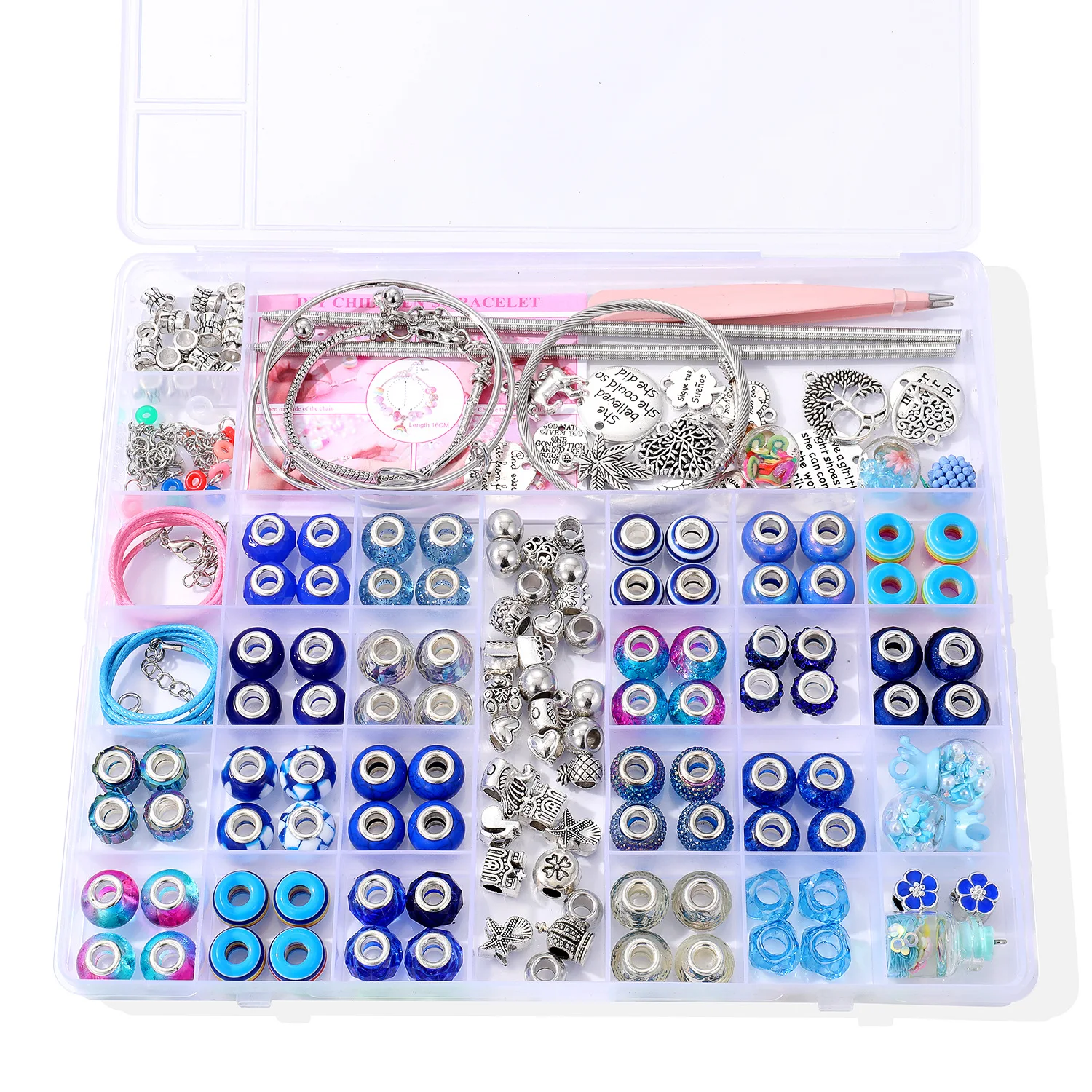 220pcs/set Acrylic zinc alloy large hole beads handmade set beaded DIY bracelet necklace jewelry making kit children gift