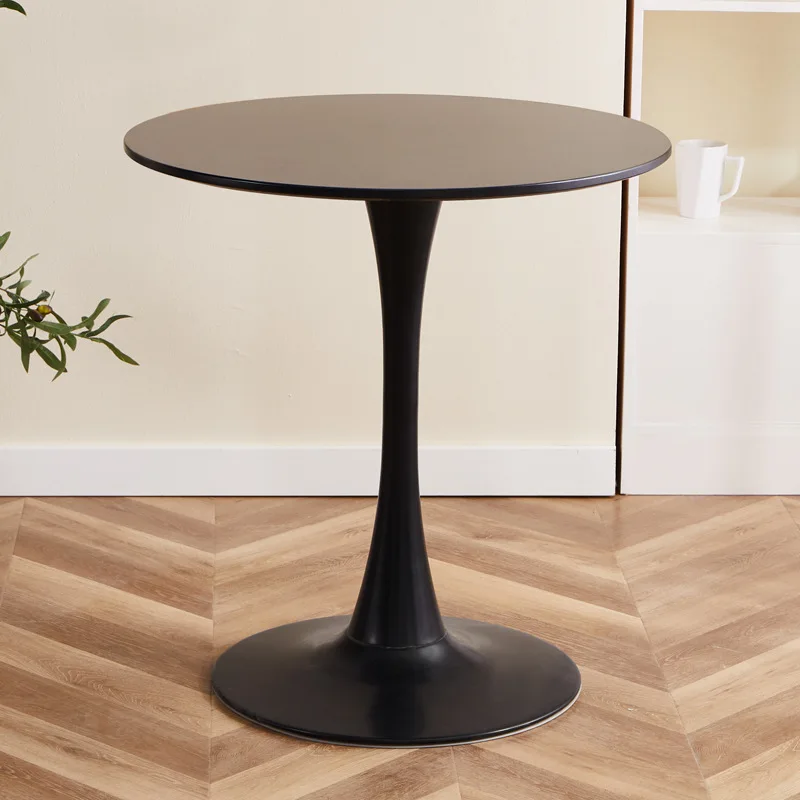 Hot Sell Nordic Modern Black White Tulip Design Mdf Wooden Top Install Dining Custom Small Round Table