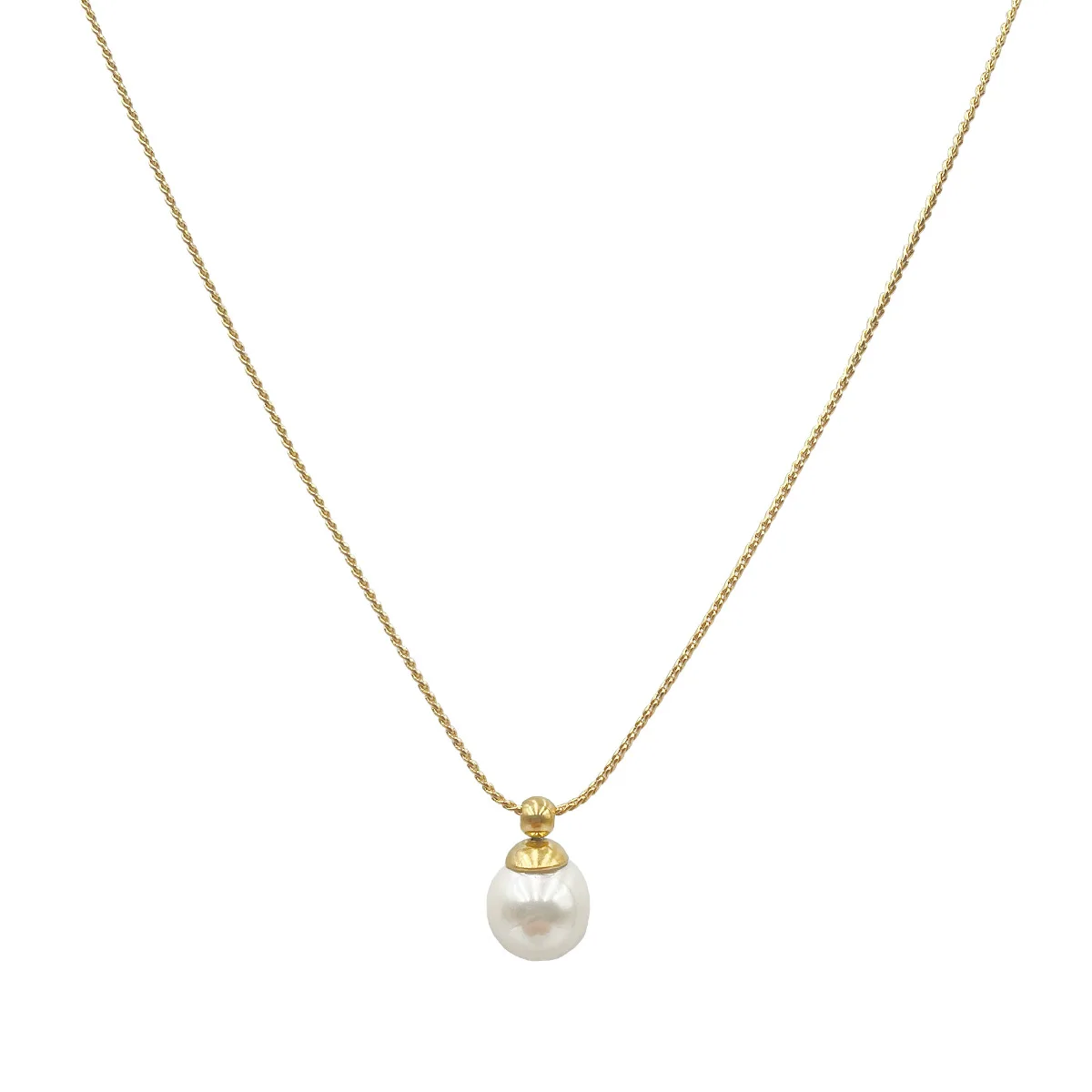 N75-016 Halo retro style stainless steel jewelry gold baroque pearl wedding necklace