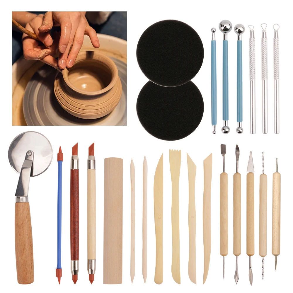 Opeth 24pcs Wooden Art Pottery Sculpting Modeling Clay Dotting Tools Set Various Types