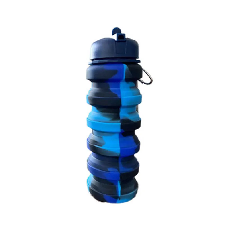 Popular Mix Color 500ML Food Grade Silicone Collapsible Water Bottle Camping Hiking With Carabiner Silicone Water Bottle