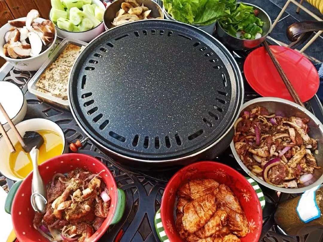 Korean restaurant charcoal grill commercial indoor no smoke bbq grills tabletop round charcoal bbq grill
