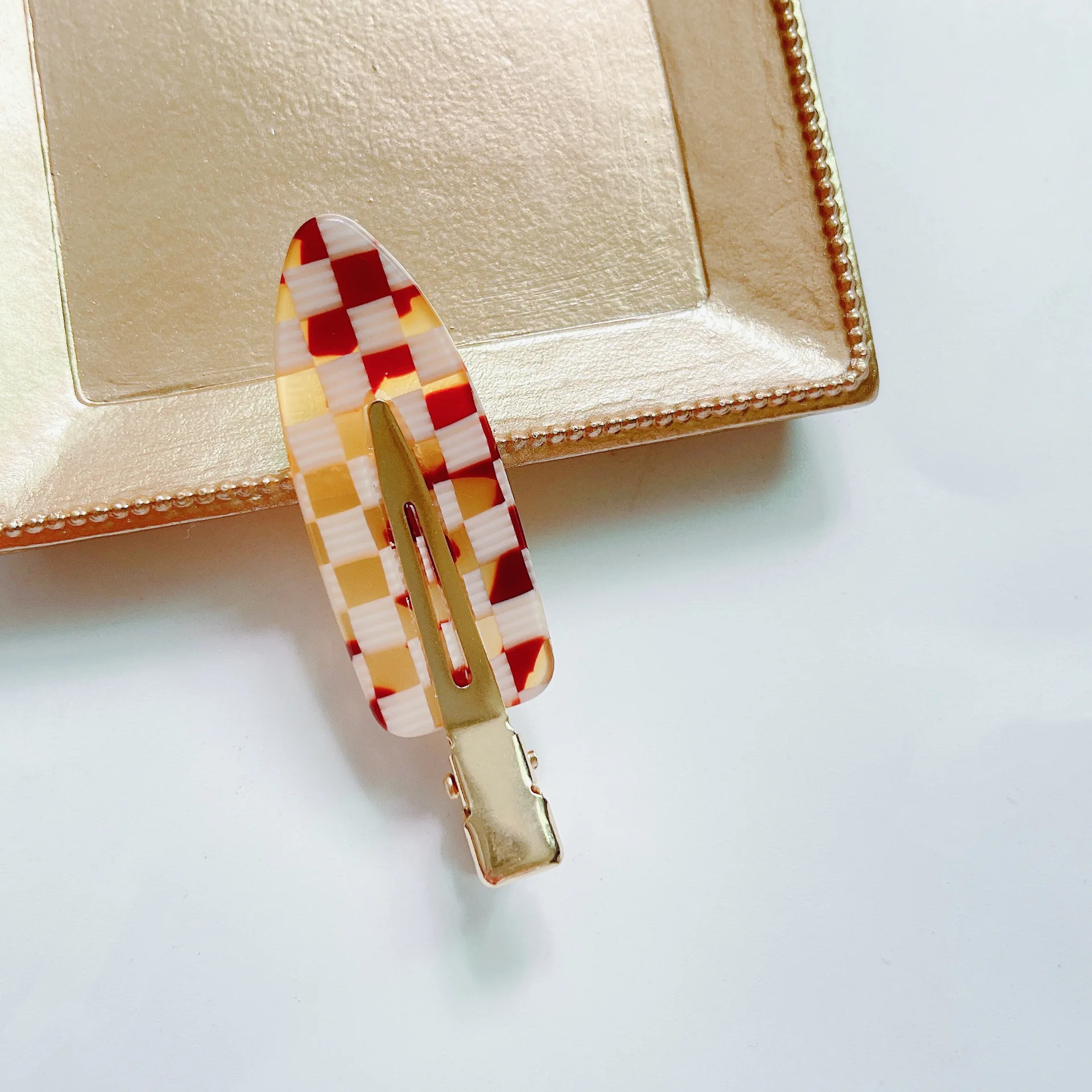 SongMay fashion No Crease Acetate hairpins pink checkered No Bend hair clips for women hair accessories