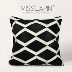 Luxury Cushions Quality Cowhide Patchwork Decor Pillow  Modern Minimalist Black And White Diamond Grain Cowhide Square Pillow
