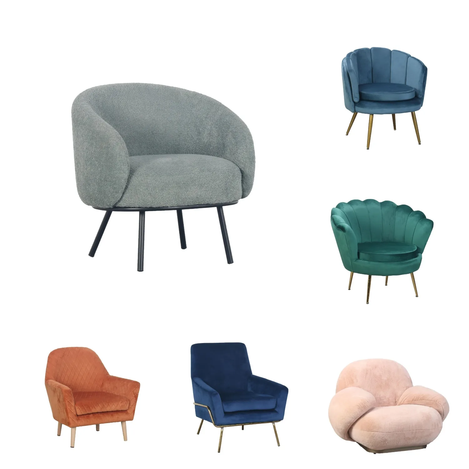 Best Selling Single Leisure Sofa Chair Velvet Fabric Lounge Armchair Golden Metal Leg Accent Chair For Living Room Cafe Hotel