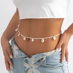 European and American beach style shell sexy waist chain single circle rice bead braided body chain
