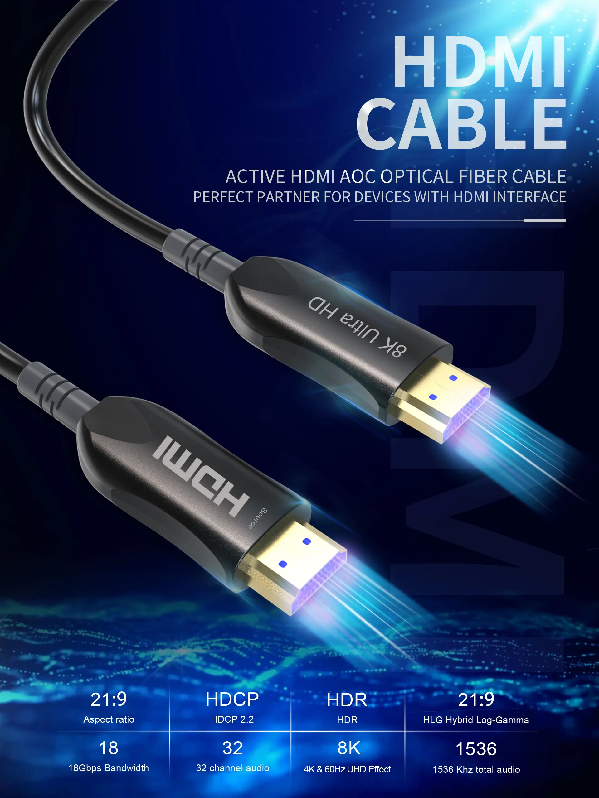  Супер ультра HDMI кабель 8K 21 48 Гбит/с активное оптоволокно