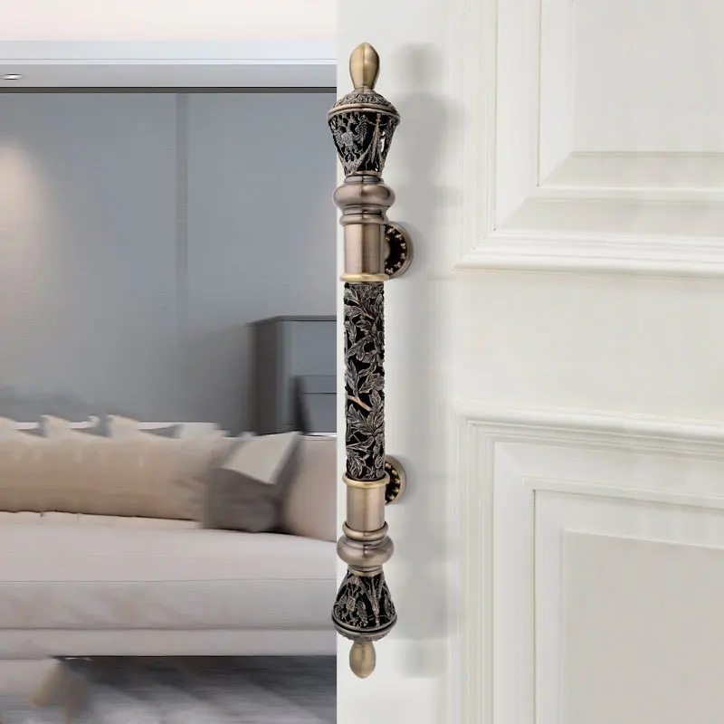 Luxury entrance glass door handle Gold exterior Large entrance swinging wooden door handle Villa Hotel front pivot door handle