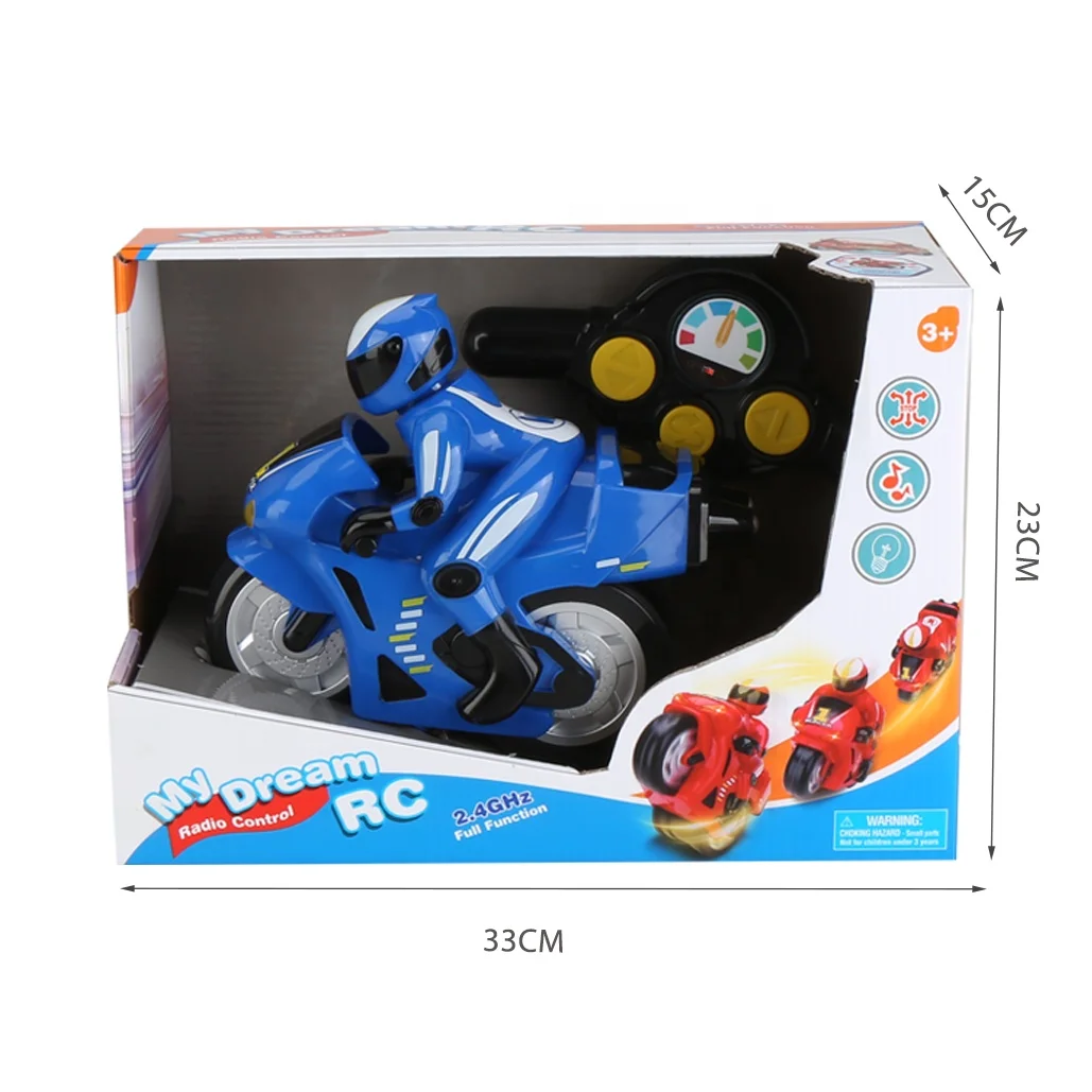 My Dream RC- 2.4G Remote Control Stunt Motorcycle w/ Light and Sound 360 Degree Spinning Action Forward Moving Vehicle for Kids