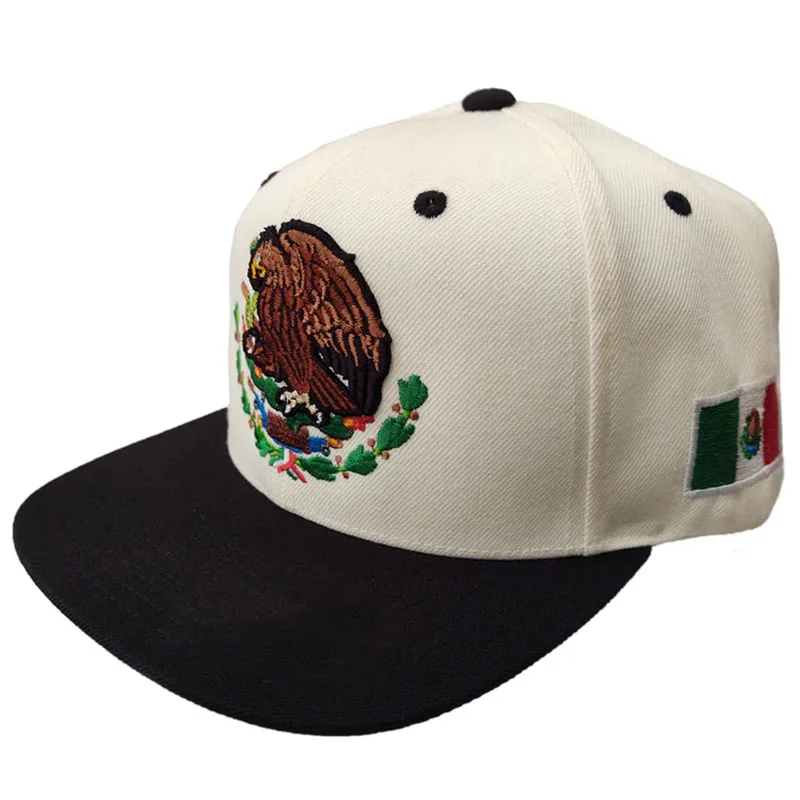 OEM ODM пользовательские плоские поля Вышитые щит и флаг SnapBack Mexico черно-белая шляпа спортивные шляпы хип-хоп