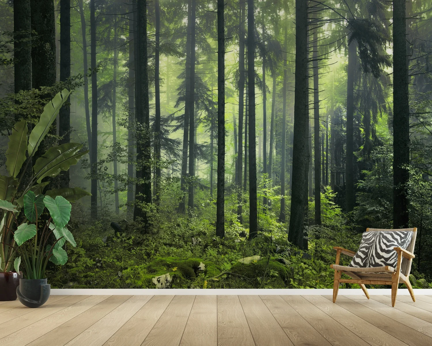 wholesale Foggy Forest 3D Wall Mural HD Photo Wallpaper for Living Room Bedroom Dark green Forest Mural Wallpaper