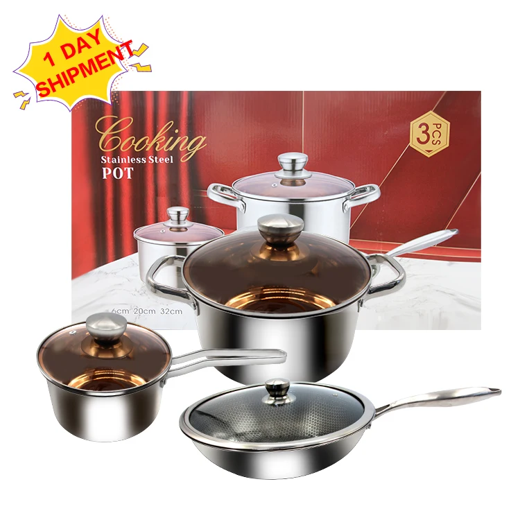 Amazon Hot Sell Die Cast Non Stick Stainless Steel Kitchen Cooking Fry Pan Pot Cookware Sets
