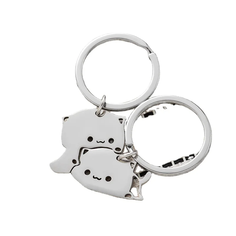 Spliceable Stainless Steel Cute Cartoon Style Cat Keychain Friendly Couple Bag Pendant Decoration Gift