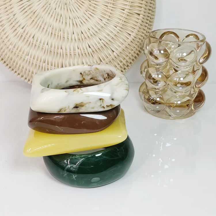 Multi Design Irregular Shape Green Brown Tortoise Shell Acrylic Bangle Bracelets Plastic Amber Resin Girl Bangles For Women