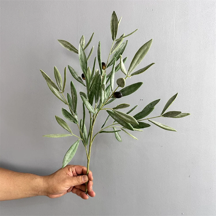 New Artificial Real Touch Olive Tree Branch Latex Frosted Olive Leaf Branch Small Stem for Hotel Restaurant Room Decor Green