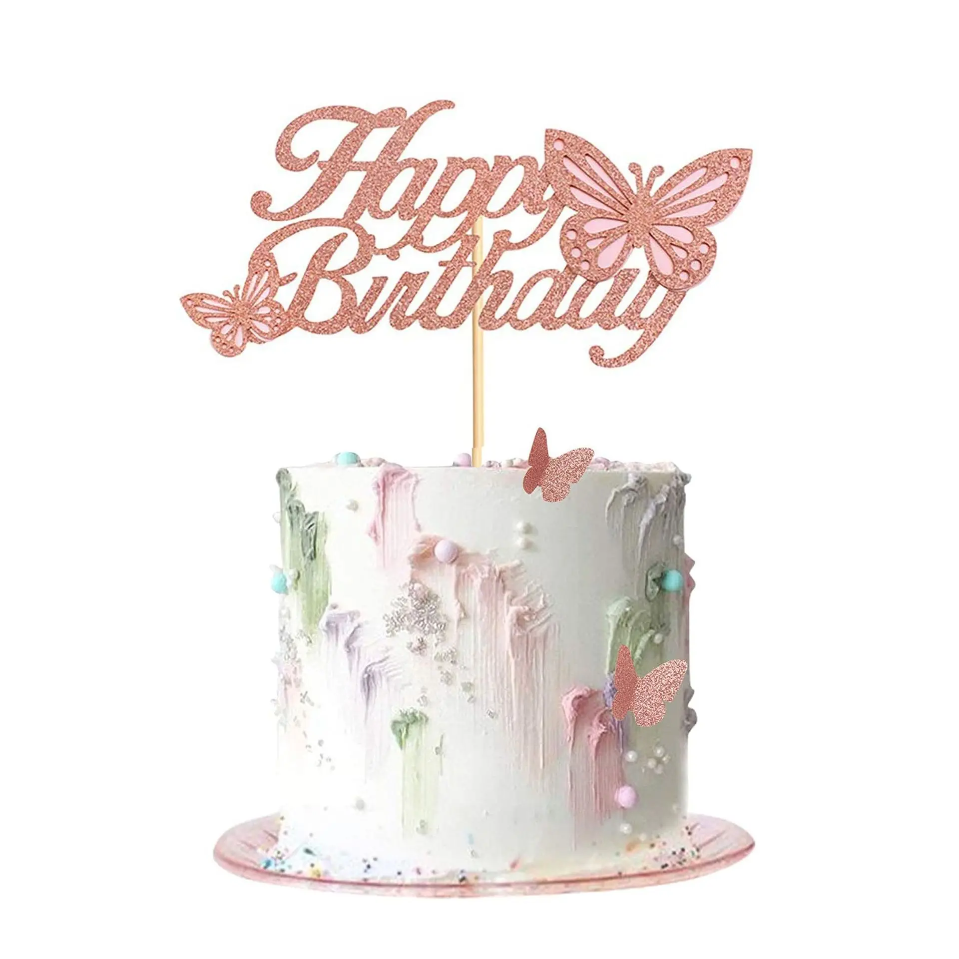 Butterfly Cupcake Toppers Happy Birthday  Cake Topper for Birthday Cake Party Decorations