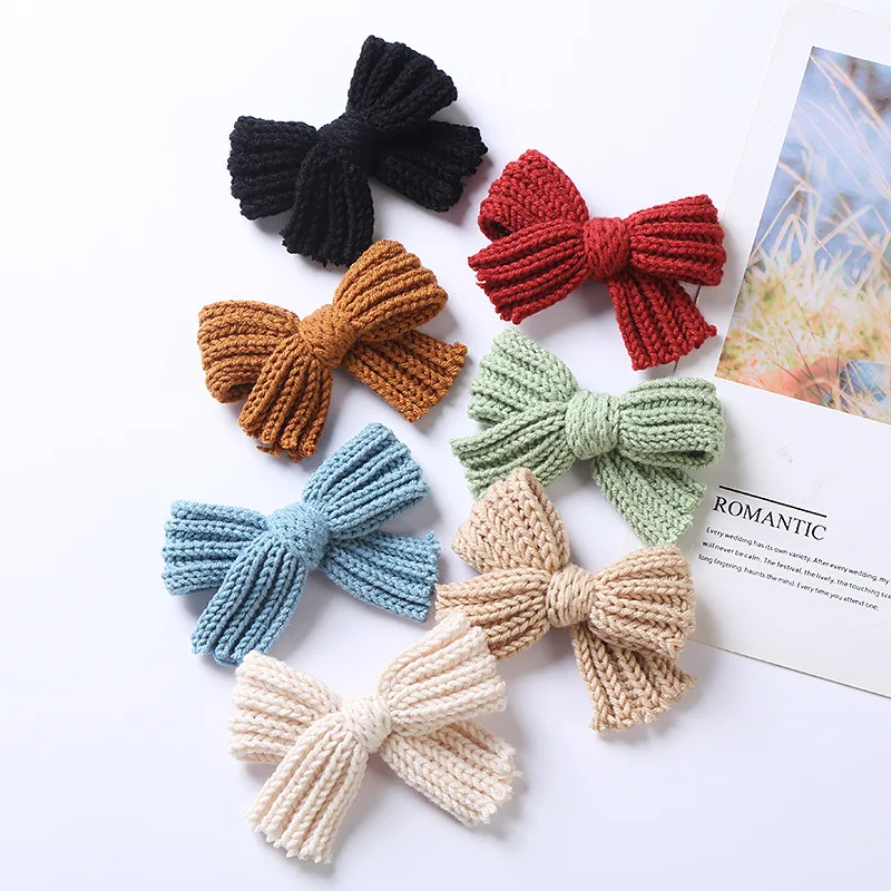 Winter Korean Cute Woolen Crochet Knit Hairpins Metal Alloy Hair Clips Hair Bows for Baby Girls Hair Accessories