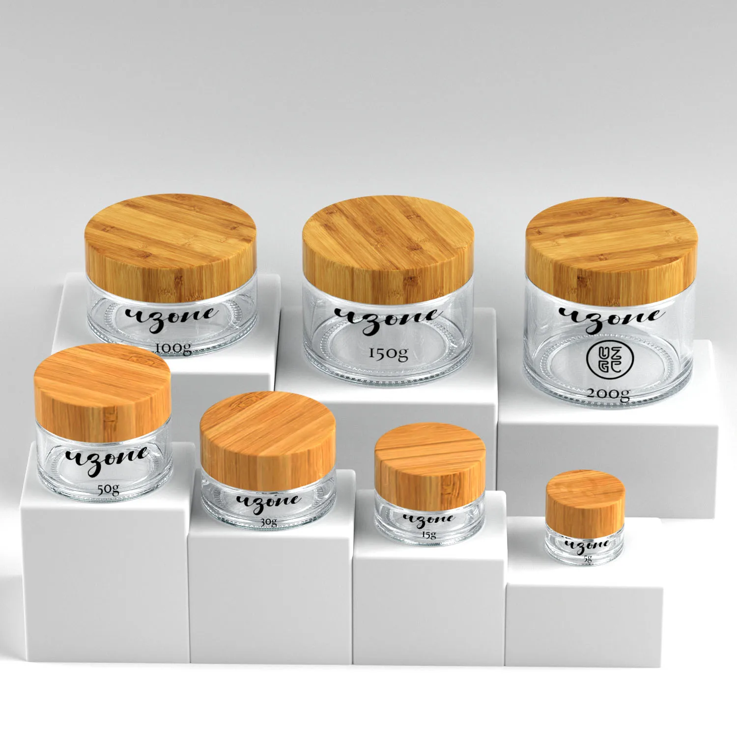 Ready To Ship Nice Jar 15ml 30ml 50ml 100ml 150ml 200ml clear frosted glass jar with bamboo wood lid for body cream