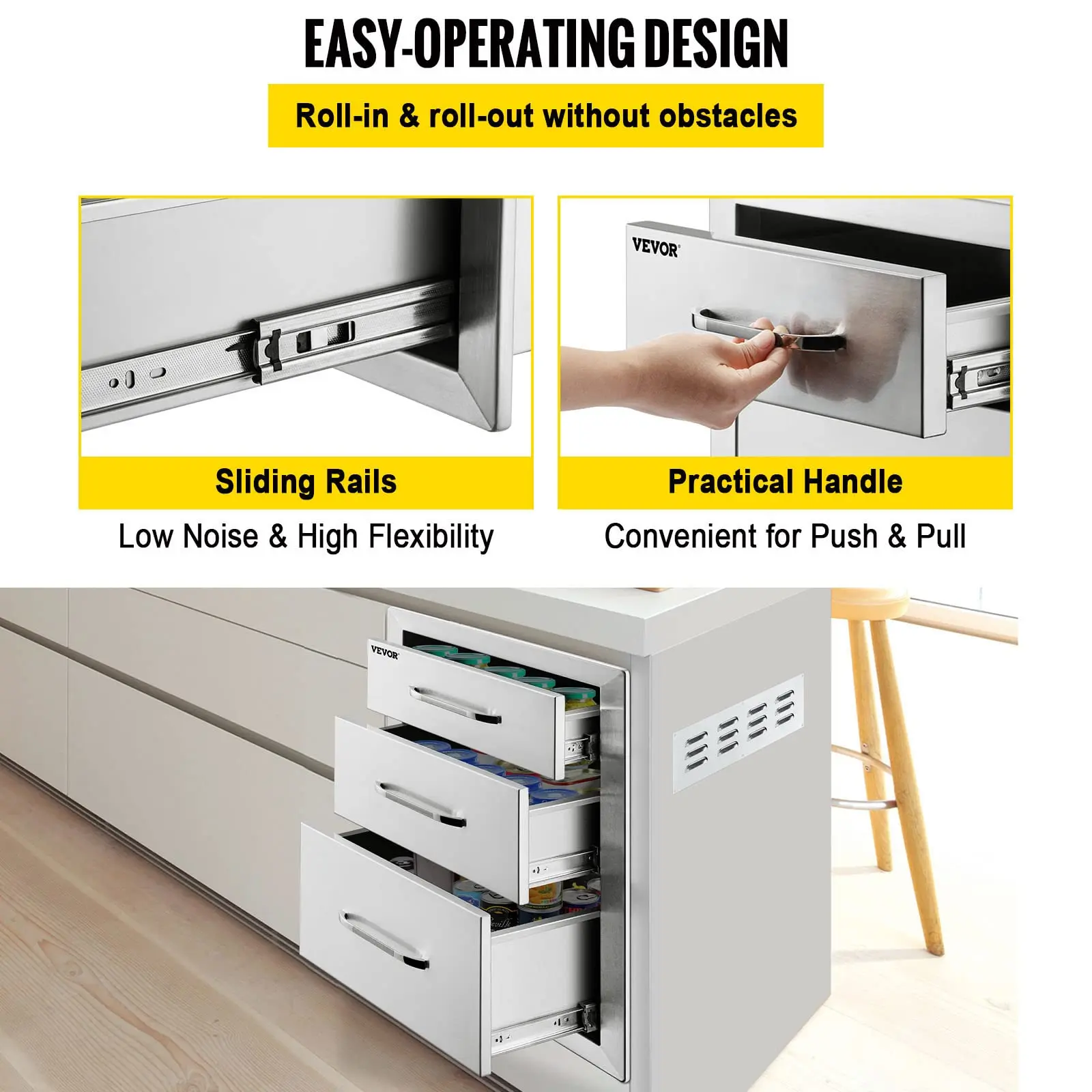 Outdoor Built In Stainless Steel Kitchen Island Three Channel Drawer Outdoor Kitchen Drawer