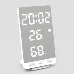 Ultra Thin Hygrometer andThermometer LED Mirror Alarm Table Wall Clock Snooze Night Mode Clock