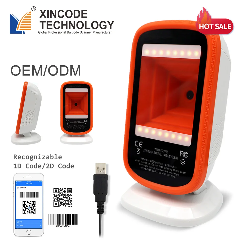 Xincode Desktop Qr 1D 2D Scan Barcode Scanner Wired Qrcode Bar Code Reader Verifier for Supermarket sale Price Scanners X-9207